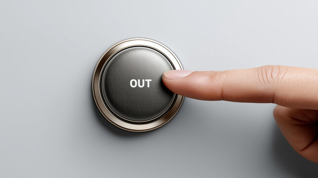 Button Out : a finger gently presses the Out button, highlighting a pivotal moment of closure, release, and the definitive cessation of action.