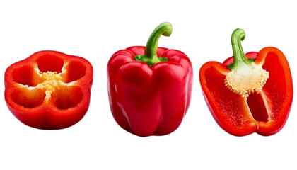 Set of Three Organic Red Bell Pepper Variations for Cooking, isolated on transparent background PNG
