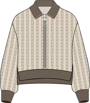 Cozy cable jumper with big zipper detailing Polo collar cable zipper jumper vector free download adobe design