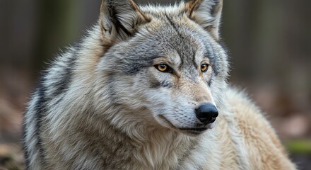 Obraz premium Gray wolf portrait in forest setting