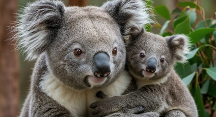 Obraz premium Koala mother and baby in forest foliage