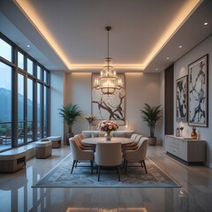 beautiful lighting interior, luxurious space, high-end space, elegant space, sophisticated space, digital art, AI Generative