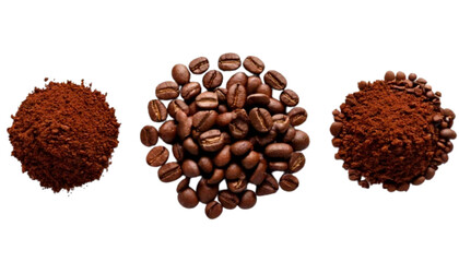 Set of Three Roasted Coffee Bean Variations, isolated on transparent background PNG