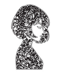 Grunge Silhouette of Abstract Woman with Short Hair.