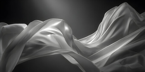 Elegant white silk fabric flowing and rippling in dramatic studio lighting with a dark background, abstract and luxurious