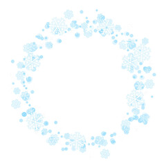 Fototapeta premium Winter Wreath with Snowflakes, Stars, and Blue and White Sparkling Lights. 