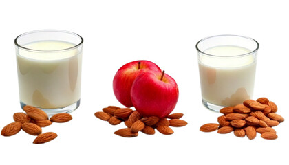  Balanced Nutrition Collection with Apples, Almonds, and Milk, isolated on transparent background PNG