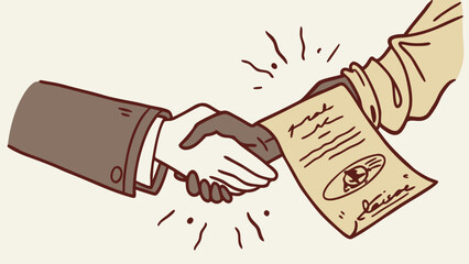Cartoon Handshake with Signed Document Business Agreement Illustration