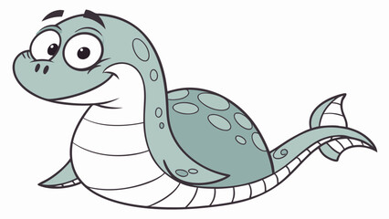 Cartoon Loch Ness Monster with a Playful Smile and Large Eyes