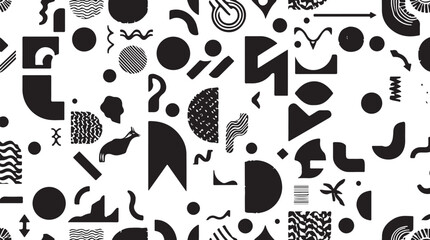 Black cats, skulls, and cat seamless pattern vector set icon illustration design drawing