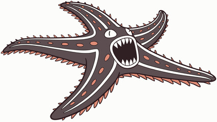 Cartoonish Starfish with Sharp Teeth and Orange Spots Five Arms