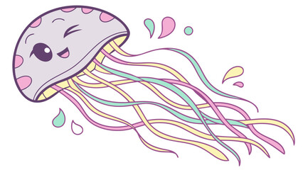 Smiling Cartoon Jellyfish with Pastel Colors and Flowing Tentacles