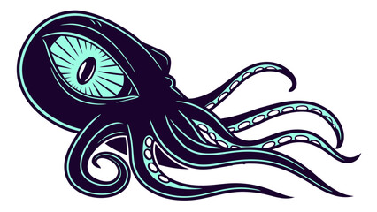 Stylized Illustration of a Detailed TealEyed DarkBodied Octopus