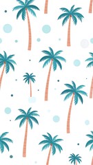 Obraz premium Repeating palm trees with turquoise fronds, dots, and white background