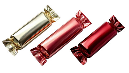 Collection of Three Colorful Candy Wrapper Concepts, isolated on transparent background PNG