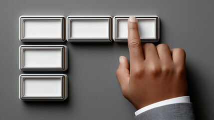 Decision-Making at a Glance: A close-up shot captures the moment of choice as a hand reaches towards a button, emphasizing the power of a single decision and the potential outcomes that lie ahead.