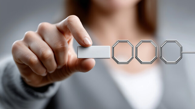 Progress Bar Concept: A person's hand meticulously interacts with a modern progress bar, showcasing an advancement of progress or completion, and the concept of accomplishment. - Powered by Adobe