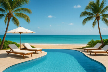 Obraz premium Luxurious Infinity Pool Overlooking Tropical Beach 