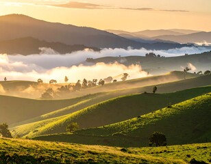Rolling Hills at Sunrise - A Serene Landscape View.