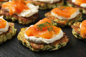 Zucchini Fritters with Smoked Salmon and Cream Cheese