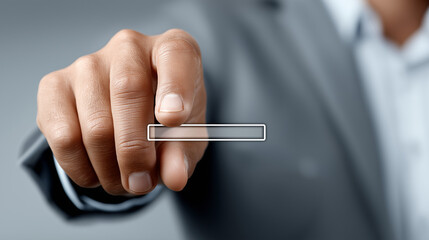 Human Interaction: A close-up captures a businessperson's hand, smartly attired, making a gesture as if to interact with an invisible interface, highlighting the essence of technological engagement.