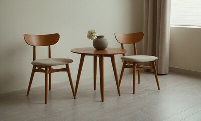 Charming round table with chairs and floral centerpiece creates a cozy, inviting dining nook perfect for intimate conversations and quiet moments