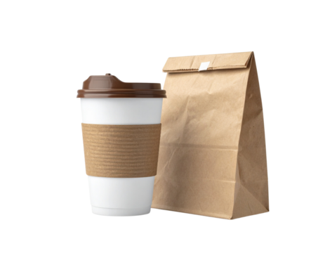  Coffee Cup and Takeaway Paper Bag Mockup PNG