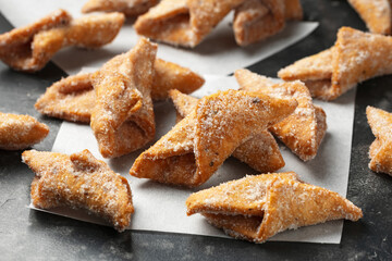 Angel Wings, Faworki, cakes. sweet pastry deep fried and sprinkled with powdered sugar.