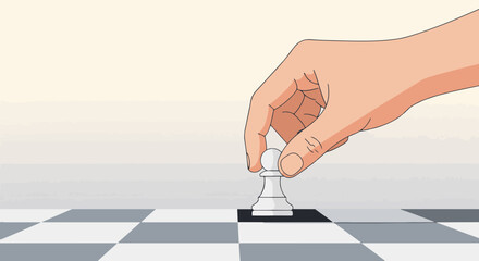 Flat Vector Hand Moving Chess Pawn Strategy