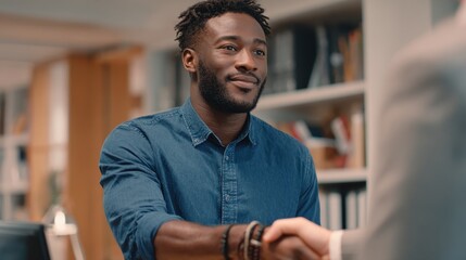 NIL contract completion between student-athlete and compliance officer, handshake expresses professionalism and ambition in collegiate athletics.