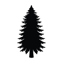 Winter Pine Tree Silhouette on white background
