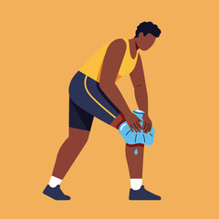 Person applying cold compress to injured knee with athletic wear