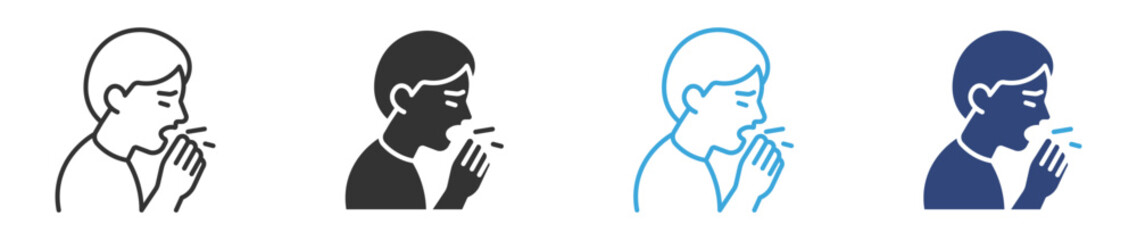 Cough icon set in outline and flat style, vector illustration , 