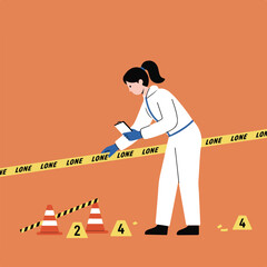 Forensic investigator in protective suit examining evidence at a crime scene