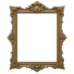 Ornate gold picture frame with intricate floral and scroll details, centered on a white background.