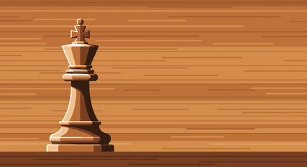Flat Vector Chess King on Warm Brown Surface