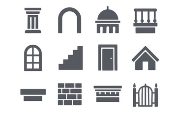Fototapeta premium Set of architectural icons including column, arch, dome, and gate