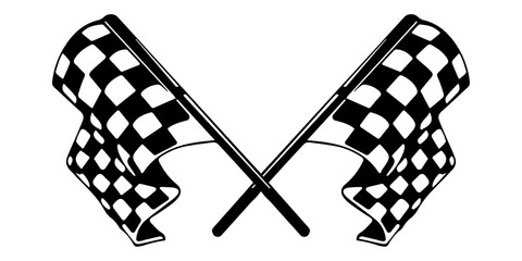 Image features two checkered flags crossed over each other. The flags are black and white, with a classic checkered pattern.