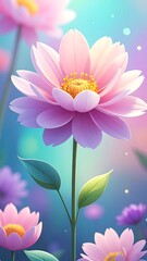 Pastel Dream - A Delicate Pink Flower in a Whimsical Field.