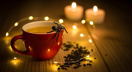 Halloween tea spider candles spooky autumn celebration mood
