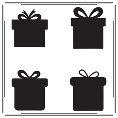 Gift Box Silhouette Set - Present Icons, Holiday Gifts, Christmas Gift Vectors, Box with Ribbon, Birthday Gift Clipart, Vector Holiday Symbols