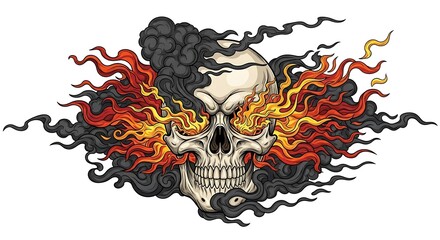 Skull with fire and smoke illustration vector graphic art