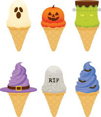 Realistic Ghost, Frankenstein, Witch's Hat, and Halloween-Themed Ice Cream Cones