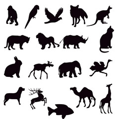 Collection of animal silhouettes vector illustration of wildlife isolated on white background