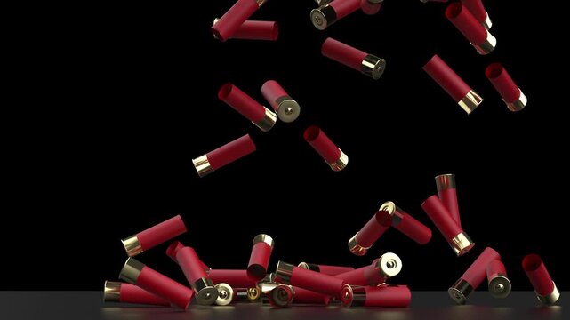 Empty shotgun shells falling down in slow motion