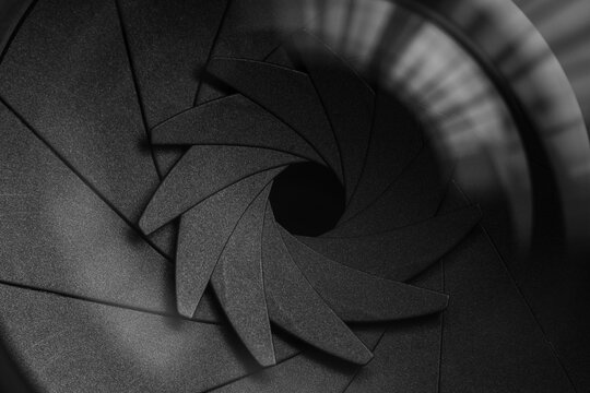 Close-up macro video camera lens,Photo Camera or Video lens close-up on black background DSLR objective,Mirrorless camera.