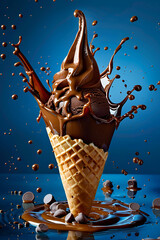 Chocolate ice-cream cone with waffle cone