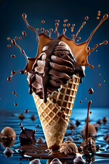 Chocolate ice-cream cone with waffle cone