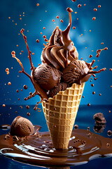 Chocolate ice-cream cone with waffle cone