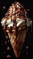 Chocolate ice-cream cone with waffle cone